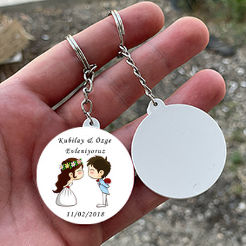 Nişan ve Evlilik Temalı Daire Plastik Anahtarlık