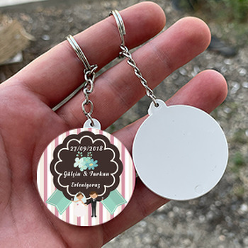 Nişan ve Evlilik Temalı Daire Plastik Anahtarlık
