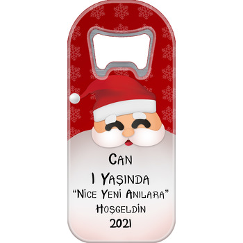 Noel Baba Gülüşü Kırmızı Fon Temalı Uzun Magnet Açacak