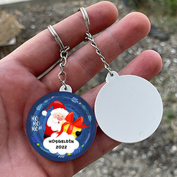 Noel Baba ile Hediye Paketi Temalı Daire Plastik Anahtarlık