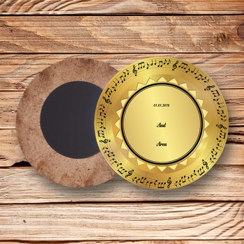 Nota Çerçeveli Gold Plak Temalı Ahşap Daire Magnet