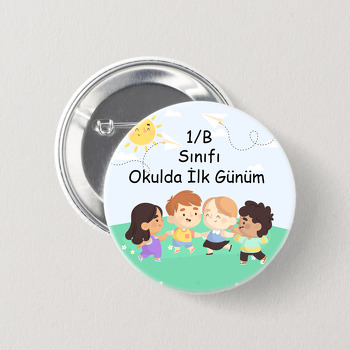 Okul Bahçesinde Öğrenciler Temalı İğneli Buton Rozet