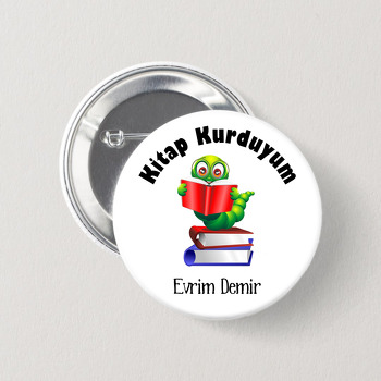 Okuyan Kitap Kurdu Temalı İğneli Buton Rozet