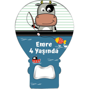 Oltalı İnek Temalı Balon Ahşap Magnet 