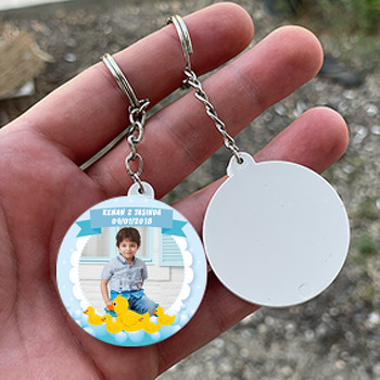 Ördek Temalı Resimli Daire Plastik Anahtarlık