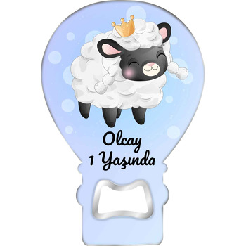 Örgü Yeleli Kuzu Temalı Balon Ahşap Magnet 