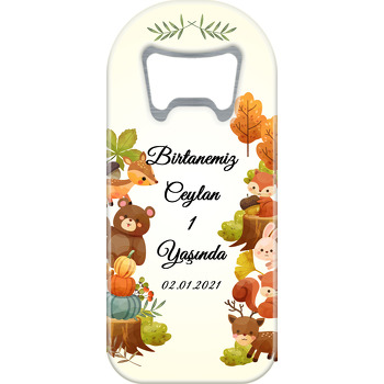 Orman Hayvanları Sarı Fon Temalı Uzun Magnet Açacak
