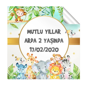 Orman Hayvanları Temalı Kare Etiket