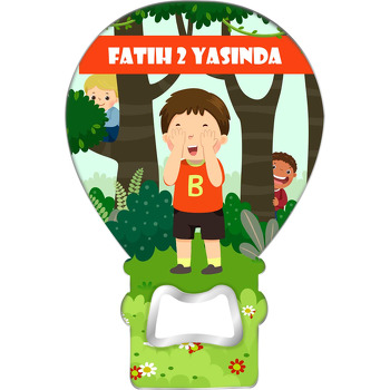 Ormanda Saklambaç Temalı Balon Ahşap Magnet 