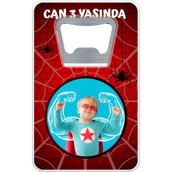 Örümcek Kırmızı Fon Temalı Dikdörtgen Magnet Açacak