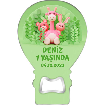 Oyun Hamurundan Pembe Hayvanlar Ormanda Temalı Balon Ahşap Magnet 