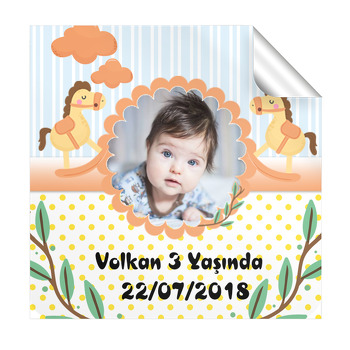 Oyuncak At Temalı Doğum Günü  Kare Etiket