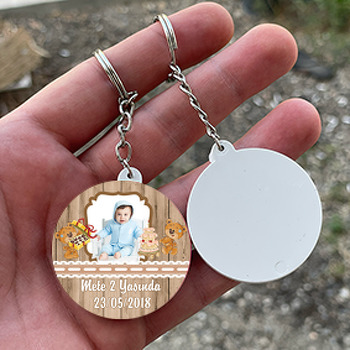 Oyuncak Ayı Temalı Resimli Daire Plastik Anahtarlık