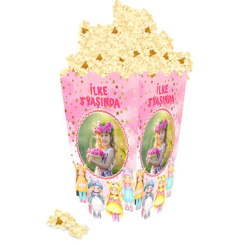 Oyuncak Bebekler ile Pembe Fon Temalı Popcorn Kutusu