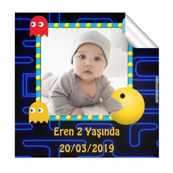 Packman Temalı Doğum Günü  Kare Etiket