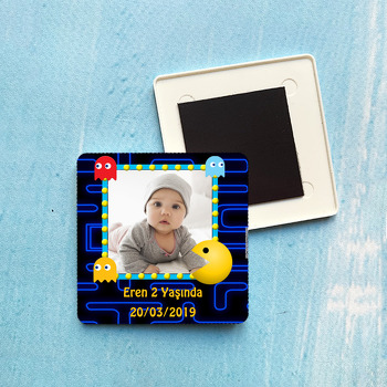 Packman Temalı Doğum Günü Plastik Kare Magnet
