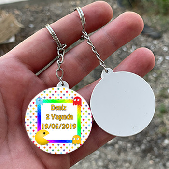 Pacman Temalı Daire Plastik Anahtarlık