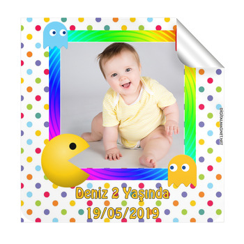 Pacman Temalı Doğum Günü Kare Etiket