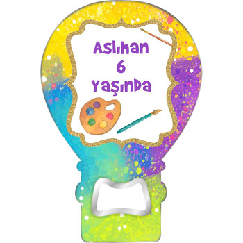 Palet ile Renkli Fon Temalı Balon Ahşap Magnet 