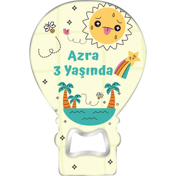 Palmiyeler ile Güneş Temalı Balon Ahşap Magnet 