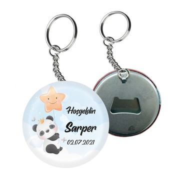 Panda ile Yıldız Balon Temalı Arkası Açacak Anahtarlık