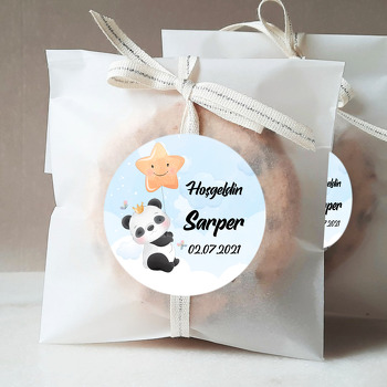 Panda ile Yıldız Balon Temalı Sticker