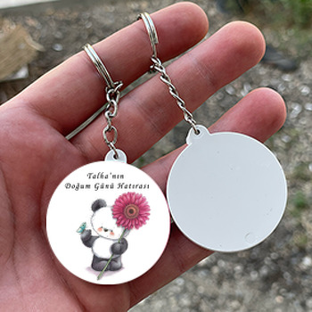 Panda Temalı Daire Plastik Anahtarlık