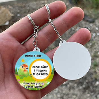 Papağan Temalı Daire Plastik Anahtarlık