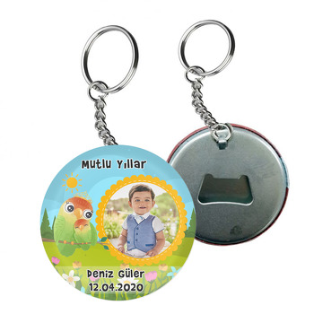 Papağan Temalı Resimli Arkası Açacak Anahtarlık