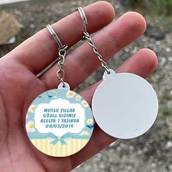 Papatya 1 Temalı Daire Plastik Anahtarlık