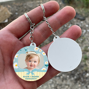 Papatya 1 Temalı Resimli Daire Plastik Anahtarlık