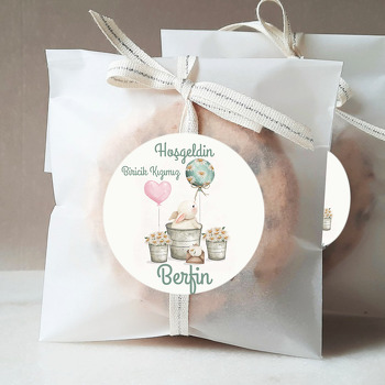 Papatya Saksısında Tavşan ile Pembe Kalp Balon Temalı Sticker