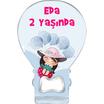 Papatya Şapkalı Kız ile Balonlar Temalı Balon Ahşap Magnet 