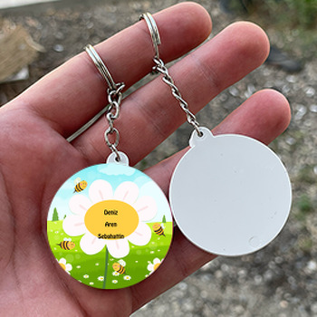 Papatya Temalı Daire Plastik Anahtarlık