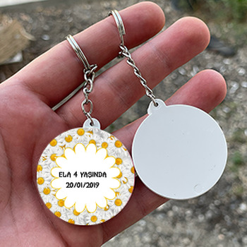 Papatya Temalı Daire Plastik Anahtarlık