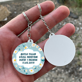 Papatya Temalı Daire Plastik Anahtarlık