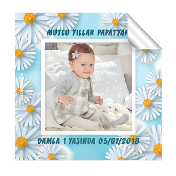 Papatya Temalı Doğum Günü  Kare Etiket
