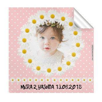 Papatya Temalı Doğum Günü  Kare Etiket