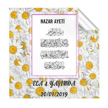 Papatya Temalı Nazar Duası Temalı Kare Etiket