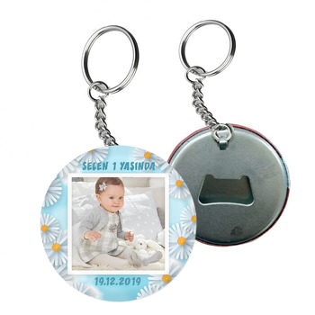 Papatya Temalı Resimli Arkası Açacak Anahtarlık