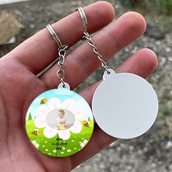 Papatya Temalı Resimli Daire Plastik Anahtarlık