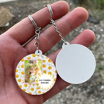 Papatya Temalı Resimli Daire Plastik Anahtarlık