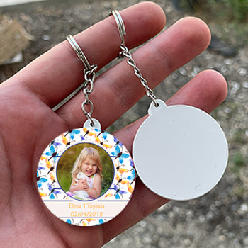 Papatya Temalı Resimli Daire Plastik Anahtarlık