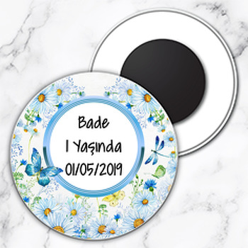 Papatya Ve Kelebek Temalı Daire Plastik Hediyelik Magnet