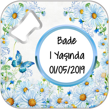 Papatya Ve Kelebek Temalı Kare Magnet Açacak