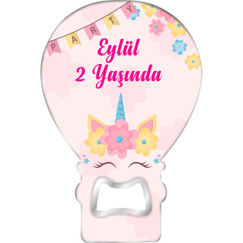 Papatyalar ile Unicorn Yüzü Temalı Balon Ahşap Magnet 