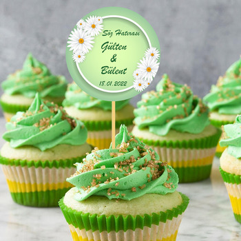 Papatyalar ile Yeşil Fon Temalı Parti Kürdan Süs