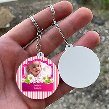 Papatyalar Temalı Daire Plastik Anahtarlık