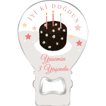 Papatyalı Kakaolu Pasta Temalı Balon Ahşap Magnet 