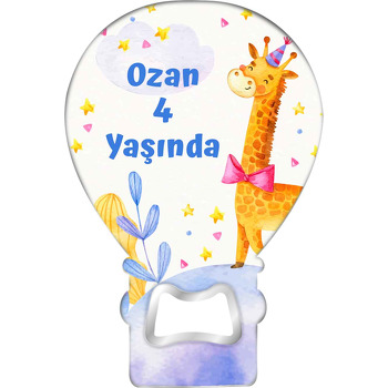 Papyonlu Neşeli Zürafa Temalı Balon Ahşap Magnet 